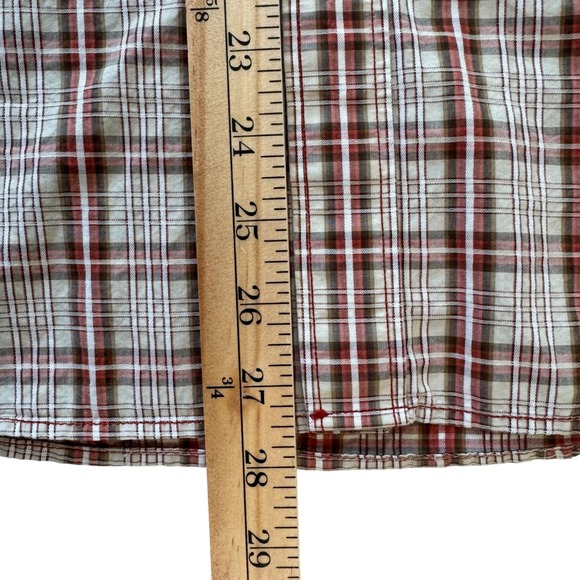 Banana Republic Medium Slim Fit Snap Red Plaid Button Up Long Sleeve Men's Shirt - Picture 6 of 11